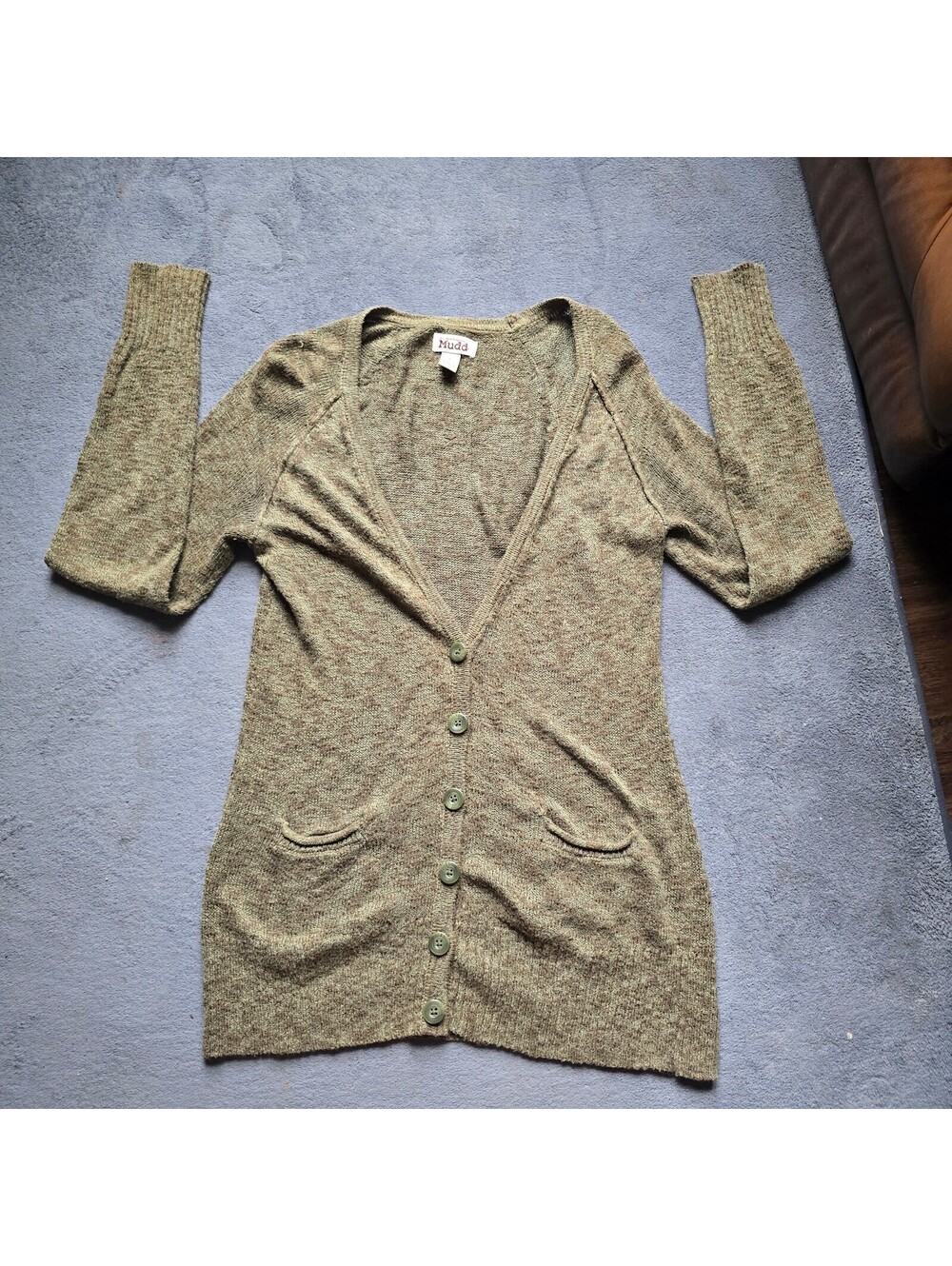 Vintage Y2K Mudd Olive Green Marled Knit Long Button Front Cardigan Sweater